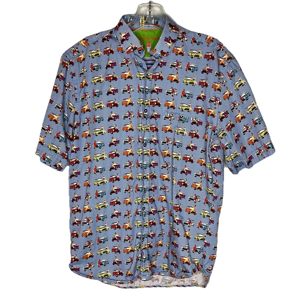 Visconti Black Button Up Mini Coopers Cars and Pin up Girls Blue Gingham